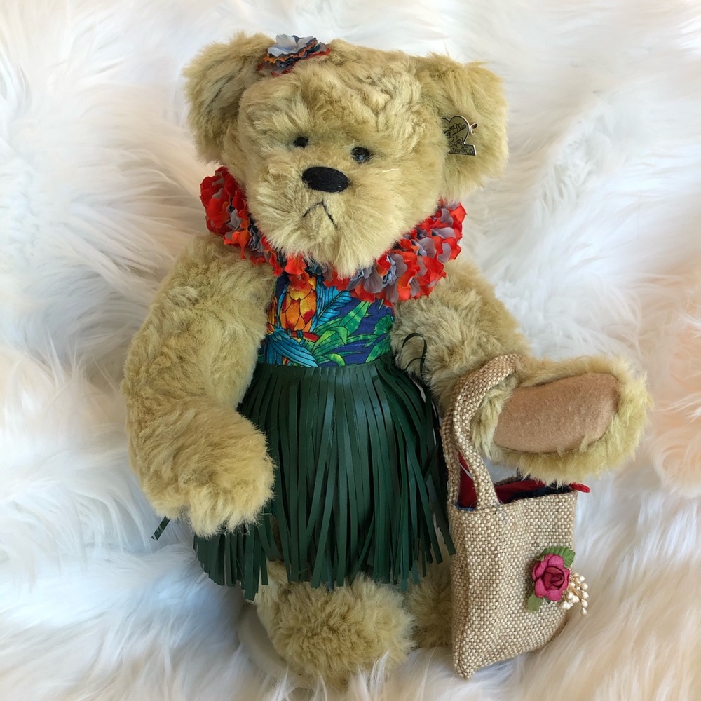VTG 90s Annette Funicello Hawaiiannette Hula Dancer Teddy Bear w/ Stand